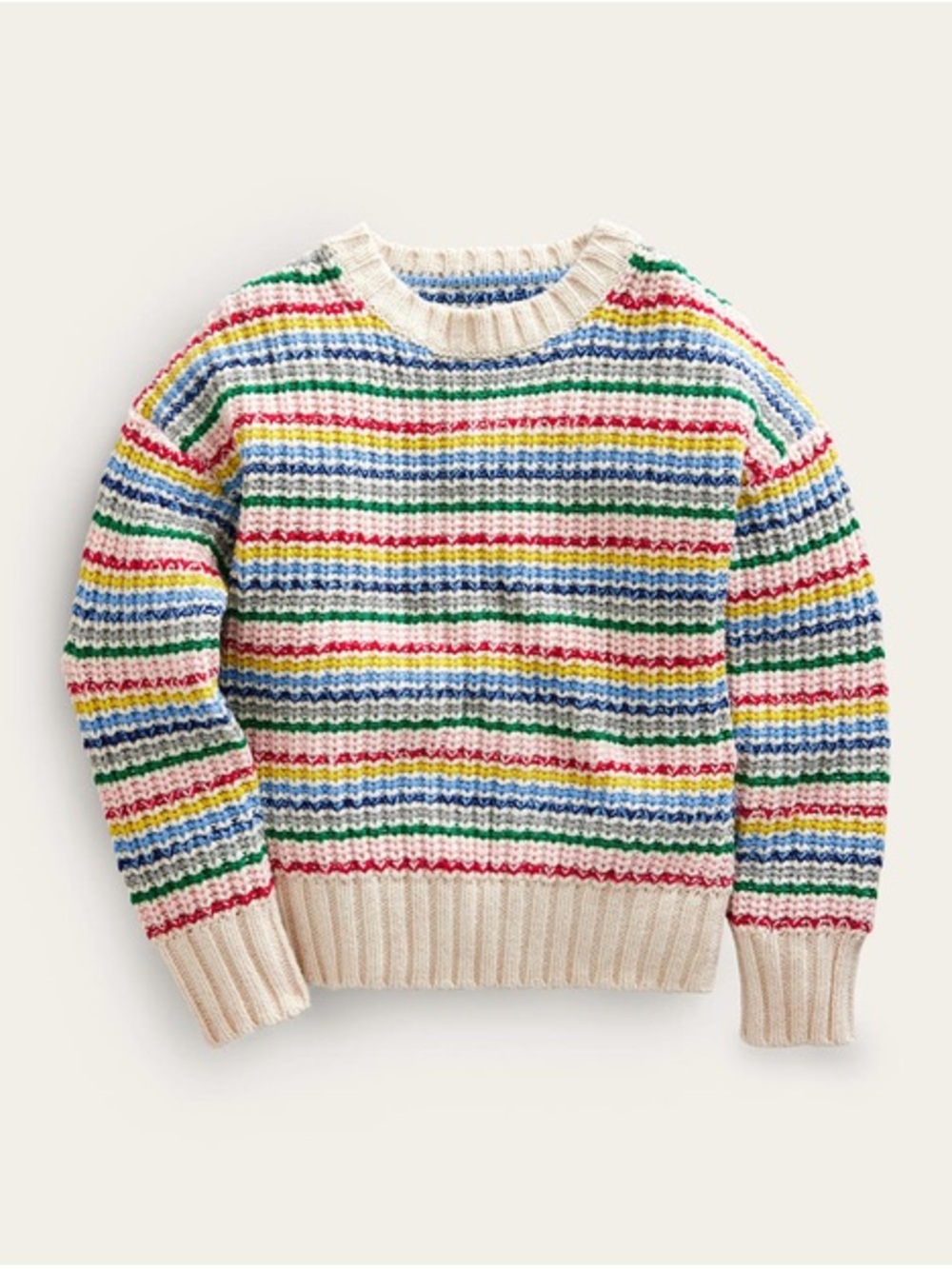 Mini Boden Cream Multicolor Striped Crewneck Sweater 7-8Y 122cm
